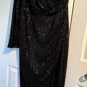 Lulu's One Shoulder Black Sequin Dress